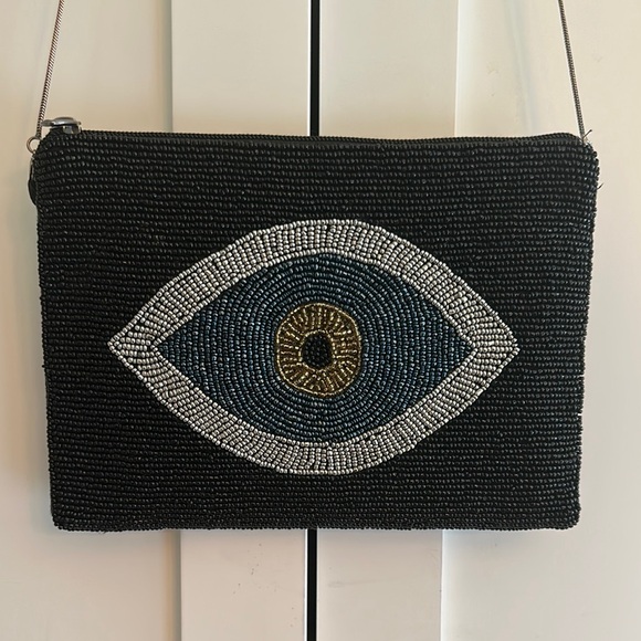 FROM ST XAVIER Black Beaded Eye Clutch/Crossbody - Picture 1 of 6